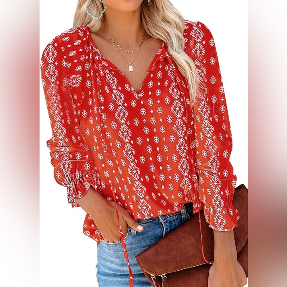 Boho Floral Long Sleeve Blouse Size L